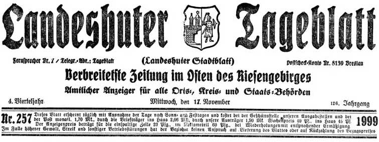 Landeshuter Tageblatt vom 02.11.1927